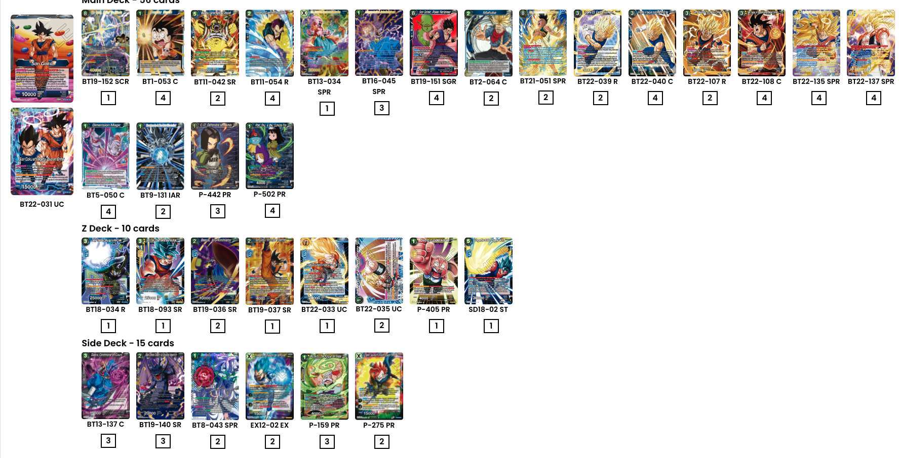 Decklist de Dean